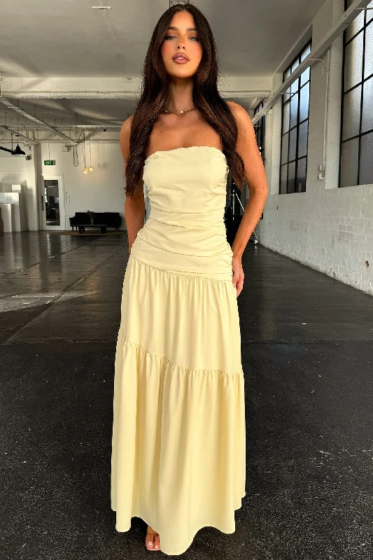 Women's Silk Floral Maxi Dress-Charlotte Maxi Dress - Yellow