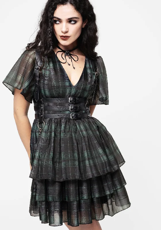 Women's Checkered Mini Dress-Checkmate Layered Organza Mini Dress