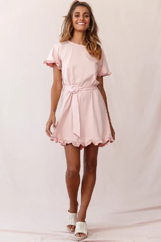 Long-sleeve Button-up Shirt Dress-Chelsea Belted T-Shirt Dress Blush