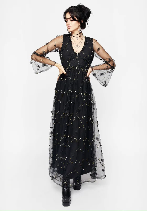 Women's Evening Wear Maxi Dress-Chrysanthi Applique Maxi Dress