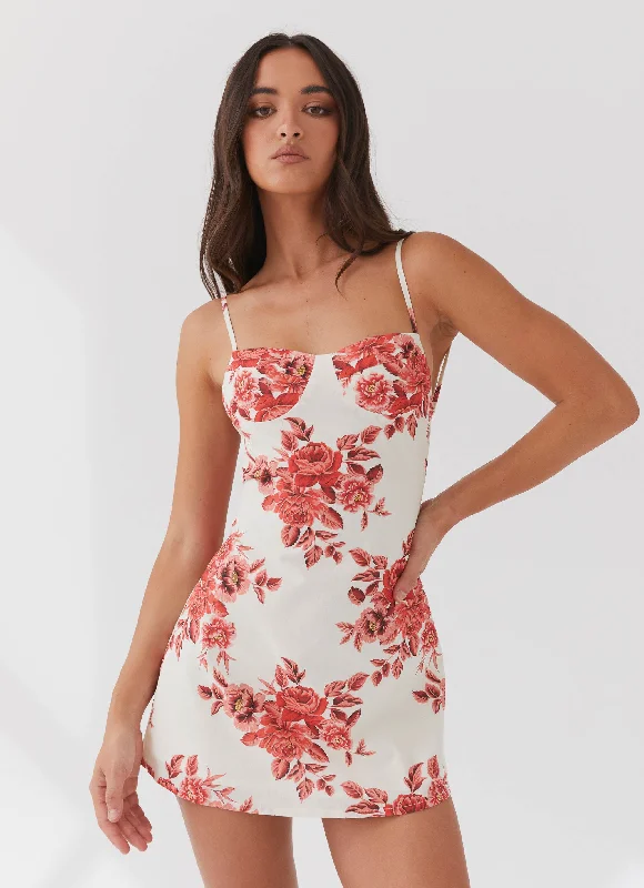 Women's Plunging Neck Mini Dress-Cindi Linen Mini Dress - Rosa Floria