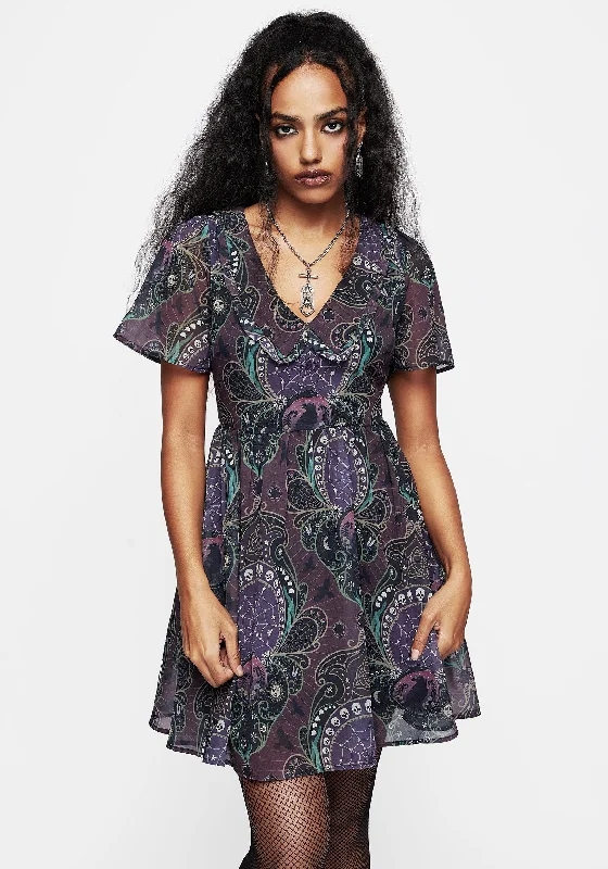 Bold Printed Shirt Dress-Clarette Chiffon Frill Collar Mini Shirt Dress