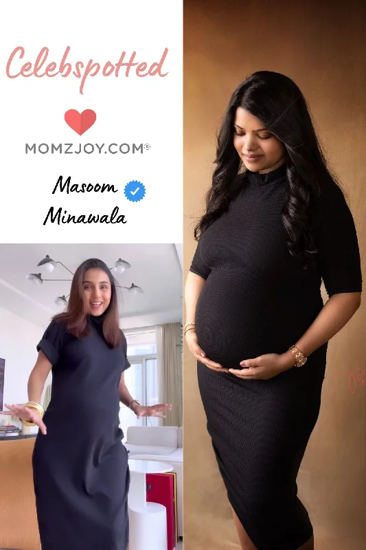 Maternity Dresses with Frill Details -Classic Black Stretchable Maternity Dress