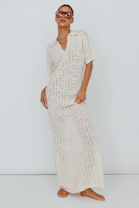 Women's Spaghetti Strap Maxi Dress-Clearwater Crochet Short Sleeve Maxi Dress White