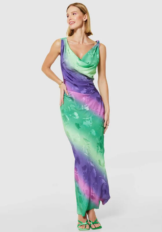 Satin Slip Dress with Back Lace Detail -Sexy Satin Black Slip Dress for Special Event -Closet London Ombre Cowl Neck Long Slip Dress, Purple