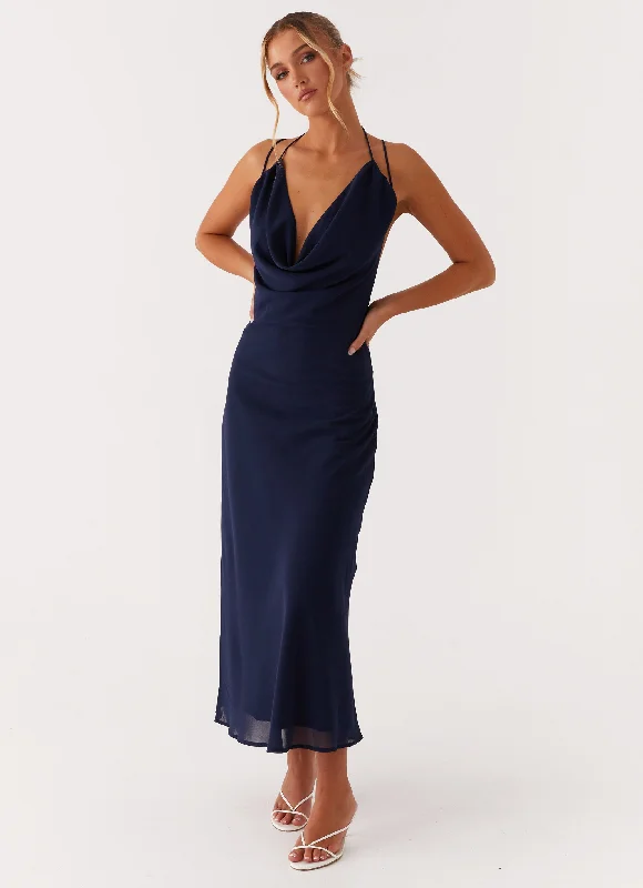 Women's Summer Party Maxi Dress-Clover Club Maxi Dress - Navy