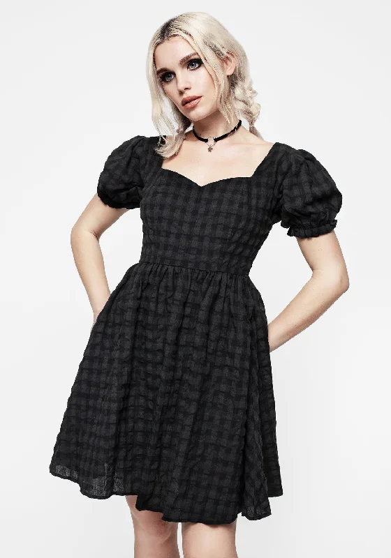 Women's Satin Floral Mini Dress-Cobalt Check Mini Dress