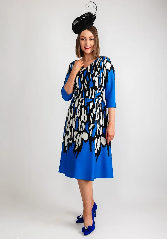 Doll Dress with Embossed Pattern -Coco Doll Kaia Print & Contrast Dress, Royal Blue