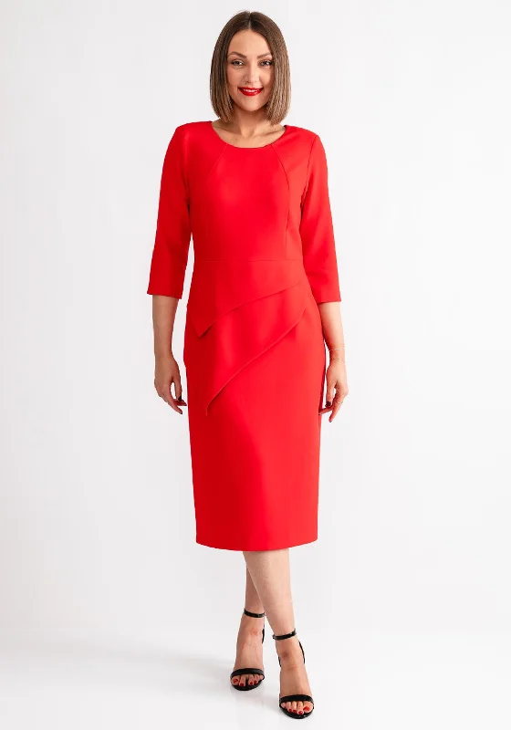 Doll Dress with Simple Design -Coco Doll Pola Asymmetric Panel Pencil Dress, Red
