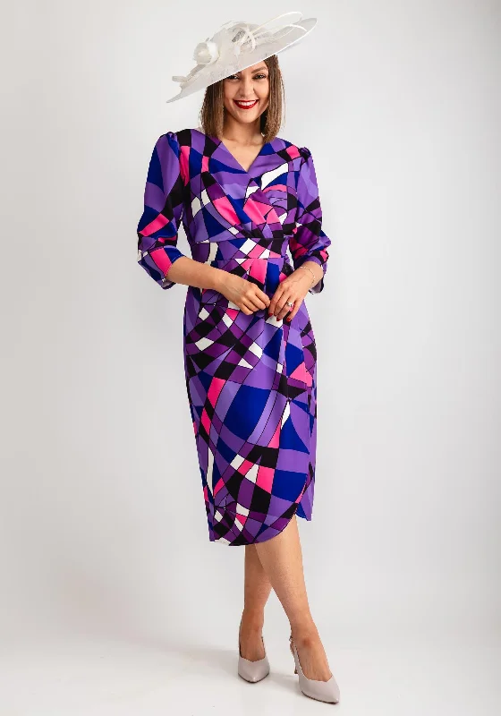 Doll Dress with Scalloped Edges -Coco Doll Toya Geometric Print Dress, Purple Multi