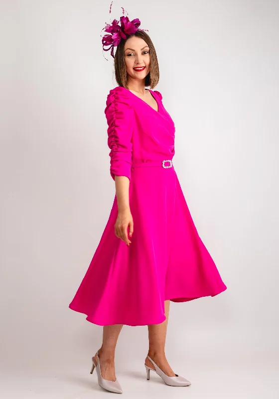 Doll Dress with Geometric Pattern -Coco Doll Veder Ruched Sleeve Dress, Pink