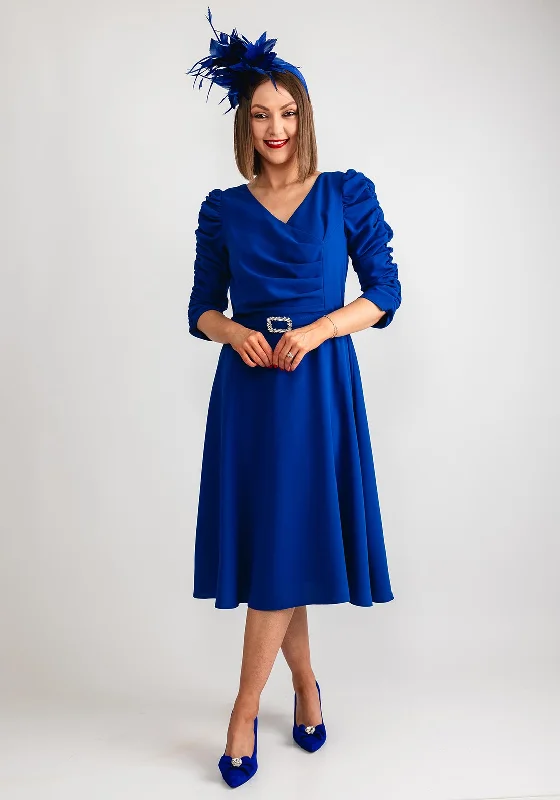Doll Dress with Ruffled Hemline -Coco Doll Veder Ruched Sleeve Dress, Royal Blue
