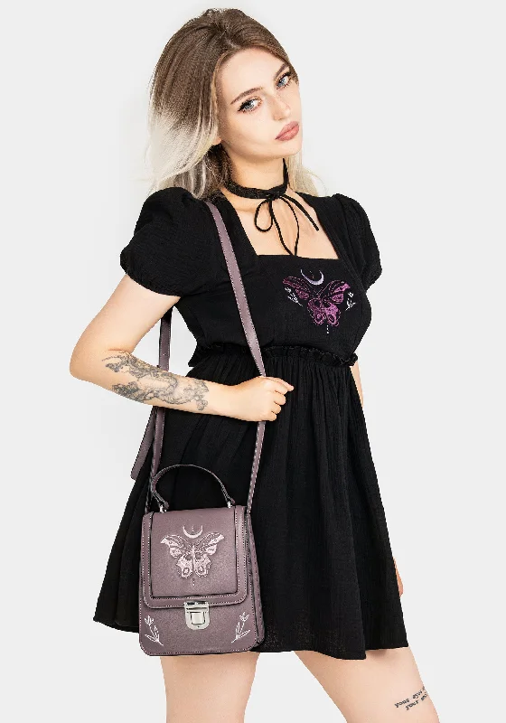 Women's Boho Strapless Mini Dress-Cocoon Butterfly Embroidered Puff Sleeve Mini Dress