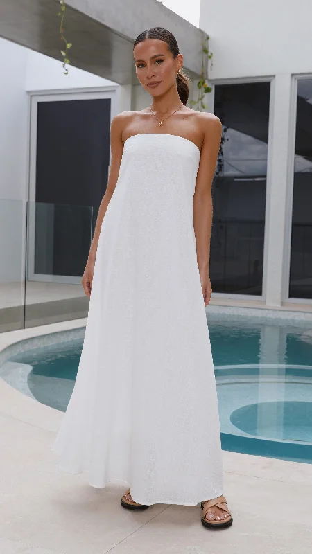 Women's V-neck Slip Maxi Dress-Connie Maxi Dress - White