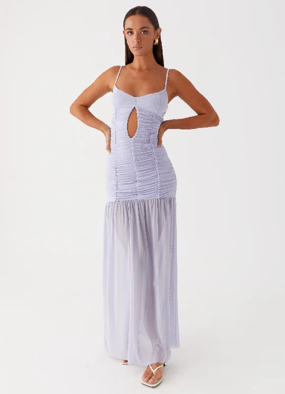 Women's Ruffled Strapless Maxi Dress-Constance Mesh Maxi Dress - Lavender