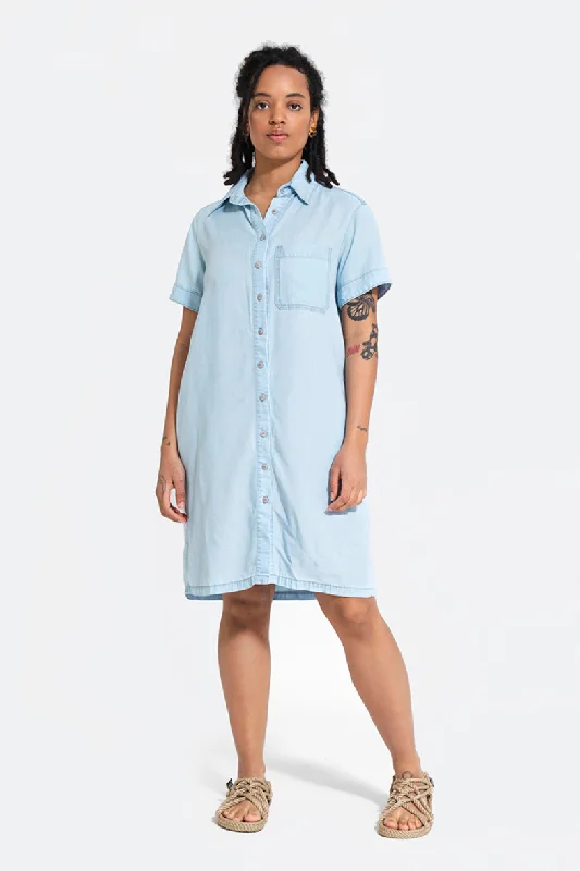 Embroidered Shirt Dress-Tencel Shirt Dress