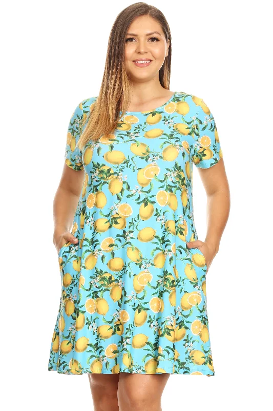 Sleeveless Flare Dress -Plus Size Refreshing Lemon Print Short Sleeve Fit and Flare Dress Sleeveless Flare Dress -Plus Size Refreshing Lemon Print Short Sleeve Fit and Flare Dress