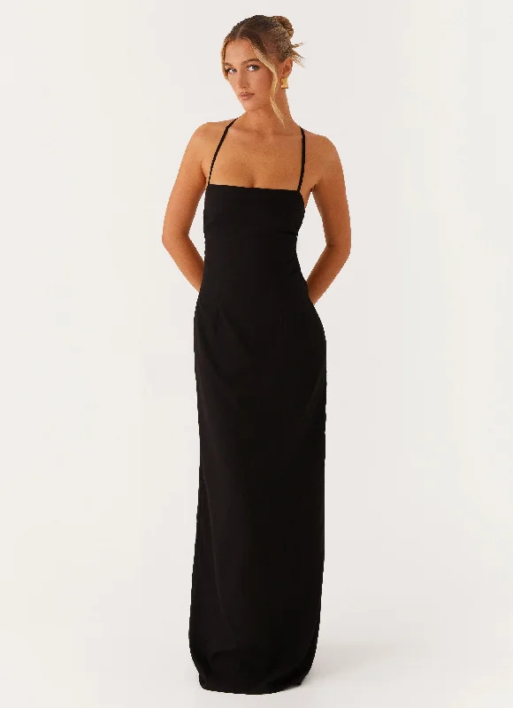 Women's Tailored Maxi Dress-Cora Backless Maxi Dress - Black