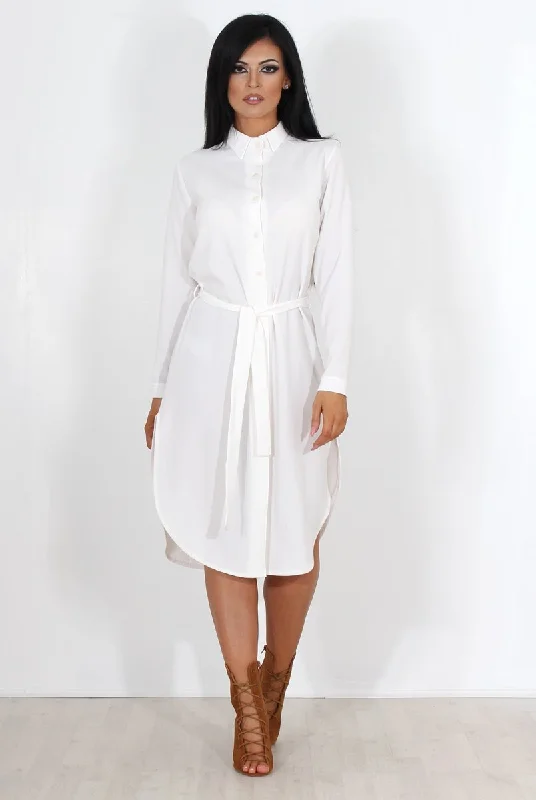 Checkered Shirt Dress for Women-Cori White Split Shirt Dress