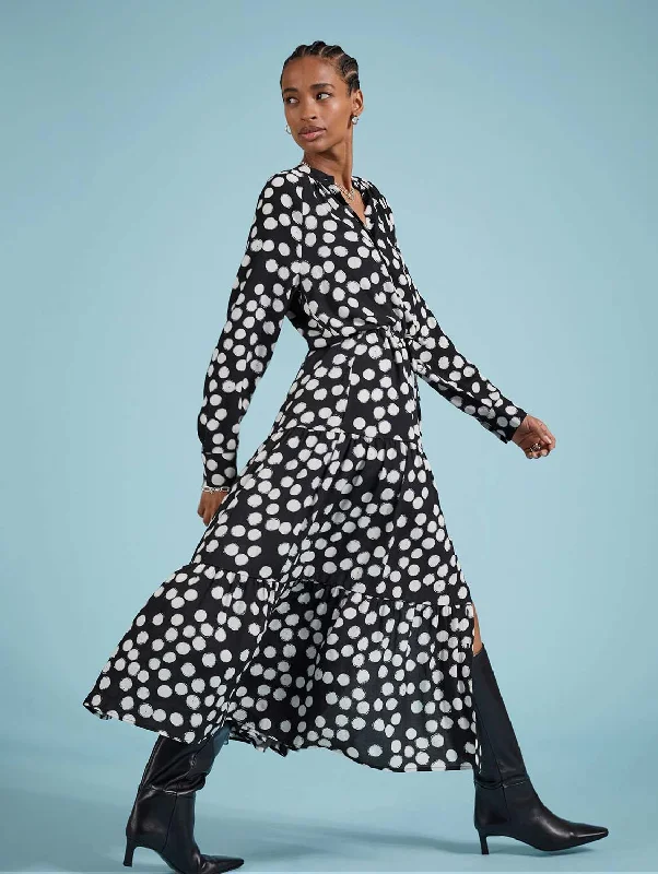 Button-up Pink Shirt Dress-Cornelia LENZING™ ECOVERO™ Maxi Shirt Dress | Black Painted Polka