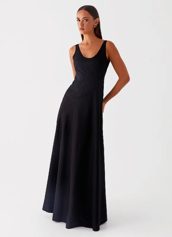 Women's Classic V-neck Maxi Dress-Cosma Maxi Dress - Black
