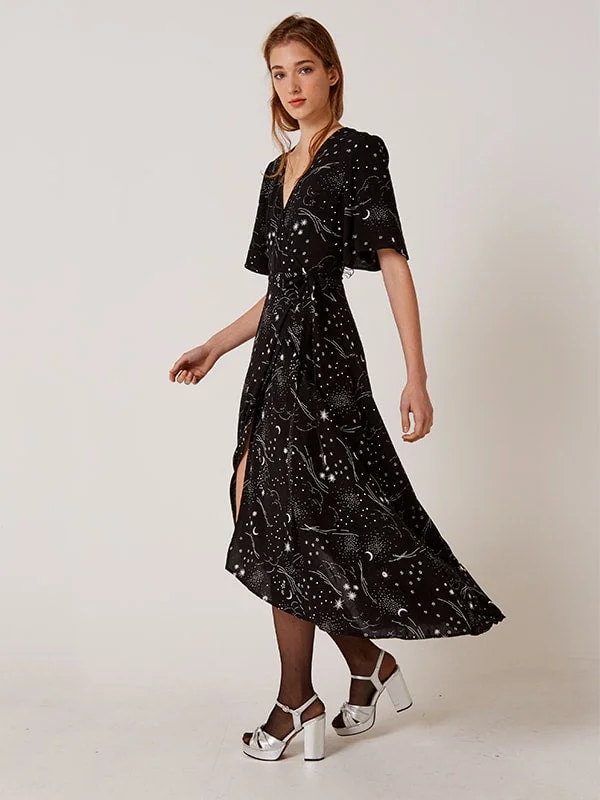 Wrap Dress with Crochet Detail -Wrap Dress with Thick Waistband -Cosmo Wrap Dress Black Wrap Dress with Crochet Detail -Wrap Dress with Thick Waistband -Cosmo Wrap Dress Black