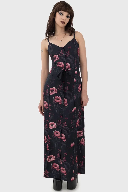 Women's A-line Ruffle Maxi Dress-Cottage Chorus Maxi Dress