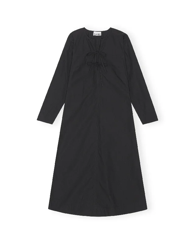 Women's Casual Maxi Dress-Cotton Poplin Maxi Dress - Black