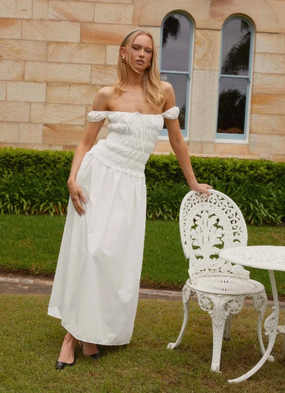 Women's Balloon Sleeve Maxi Dress-Countryside Off Shoulder Maxi Dress - Ivory