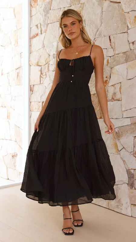 Women's Cold Shoulder Maxi Dress-Cove Maxi Dress - Black