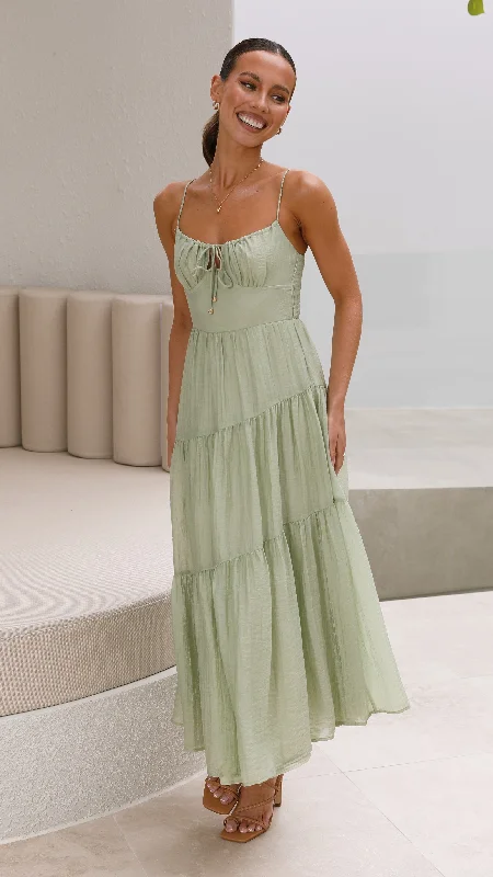 Women's Satin Maxi Dress-Cove Maxi Dress - Sage