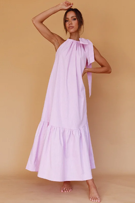 Women's Beach Chic Maxi Dress-Cruise Shoulder Tie Maxi Dress Lilac