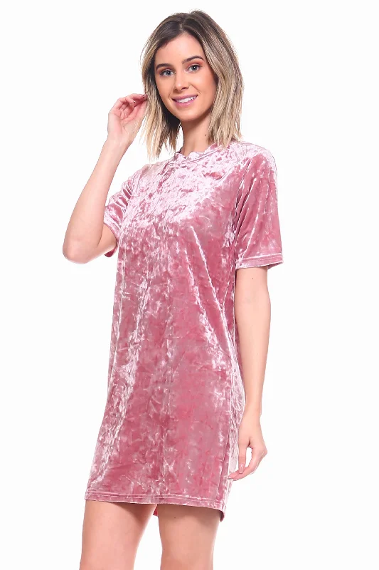 Vintage Plaid Shirt Dress-Crushed Velvet T-Shirt Dress