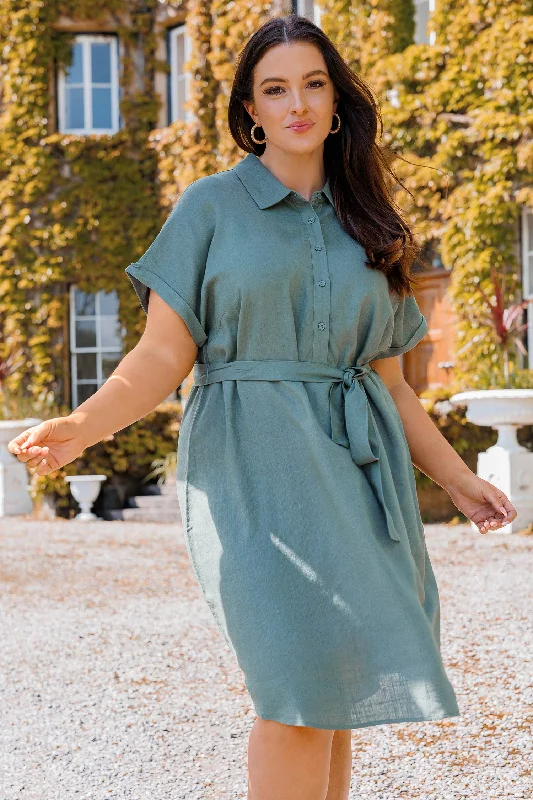 Cotton Shirt Dress-Curve - Lailah Shirt Dress in Khaki