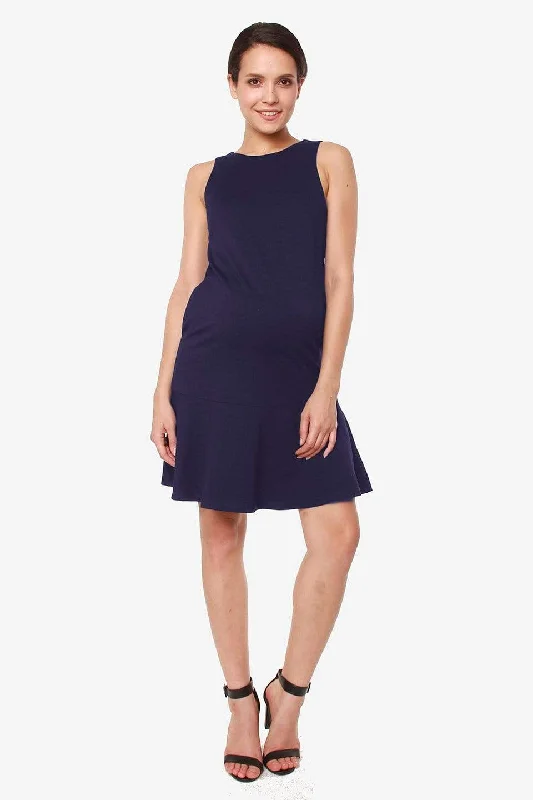 Maternity Dresses with Lace Sleeves -Cyra Flare Sleeveless Hem Maternity Dress Navy Maternity Dresses with Lace Sleeves -Cyra Flare Sleeveless Hem Maternity Dress Navy