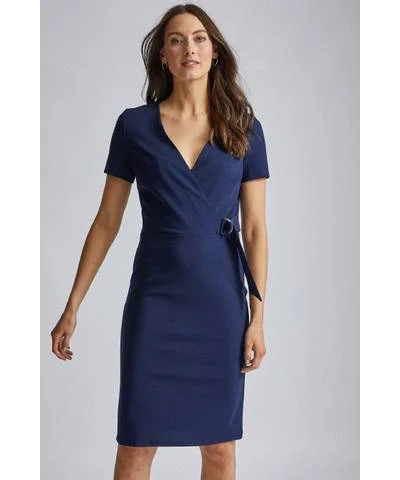 Short Bodycon Dress -D Ring Wrap Navy Bodycon Dress