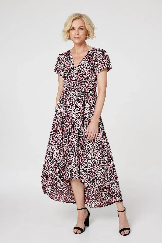 Women's Floral Boho Maxi Dress-Animal Print Wrap Front Maxi Dress