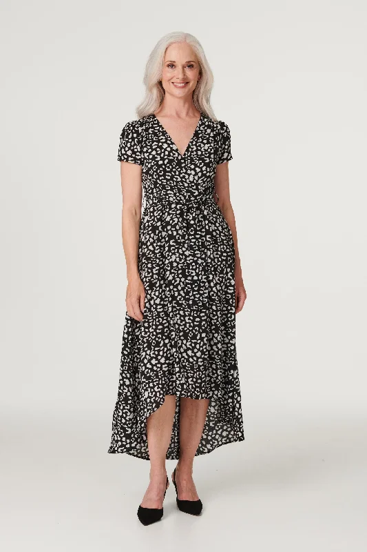 Women's Side Split Maxi Dress-Animal Print High Low Maxi Dress
