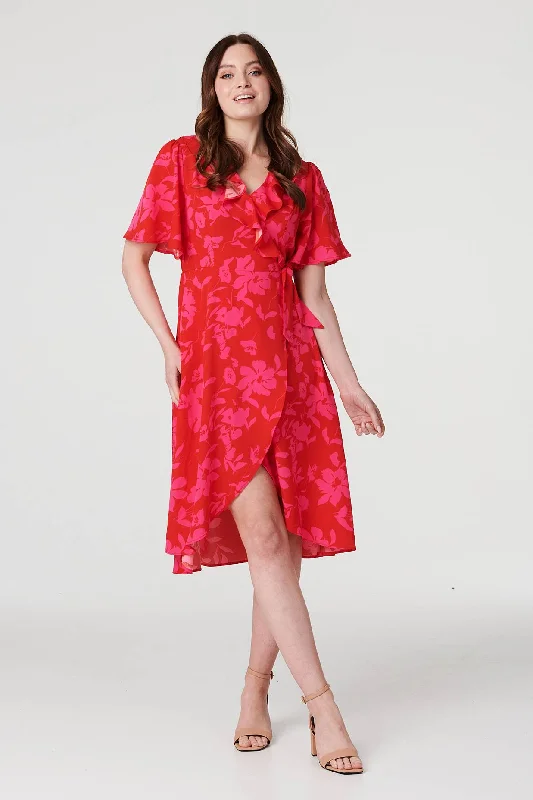 Wrap Dress with Flowing Hemline -Wrap Dress for Spring -Floral 1/2 Flare Sleeve Wrap Dress Wrap Dress with Flowing Hemline -Wrap Dress for Spring -Floral 1/2 Flare Sleeve Wrap Dress