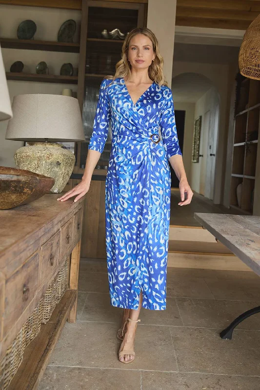 Satin Wrap Dress with Adjustable Fit -Off-shoulder Wrap Dress -Animal Print 3/4 Sleeve Midi Wrap Dress Satin Wrap Dress with Adjustable Fit -Off-shoulder Wrap Dress -Animal Print 3/4 Sleeve Midi Wrap Dress