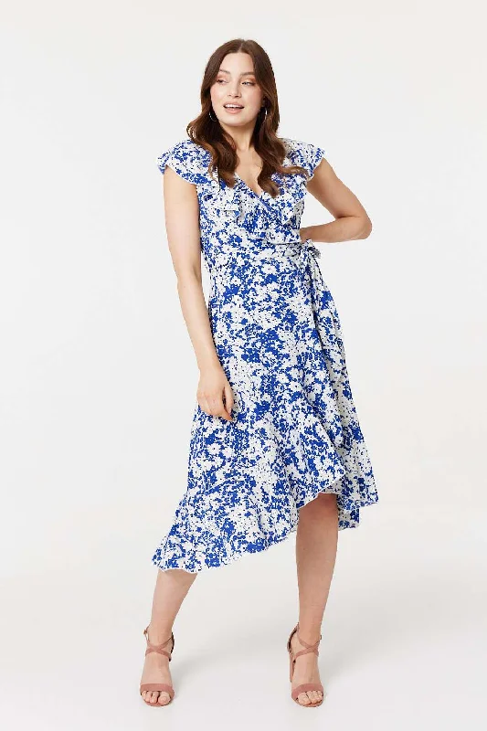 Satin Wrap Dress with Pleated Skirt -Wrap Dress with Chiffon Sleeves -Printed Tie Waist Midi Wrap Dress Satin Wrap Dress with Pleated Skirt -Wrap Dress with Chiffon Sleeves -Printed Tie Waist Midi Wrap Dress