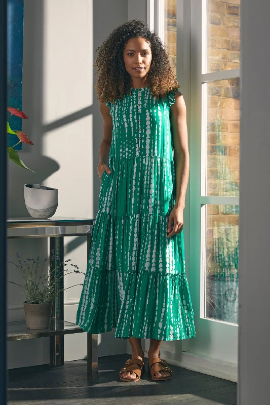 Women's Tropical Print Maxi Dress-Tie Dye Sleeveless Maxi Dress