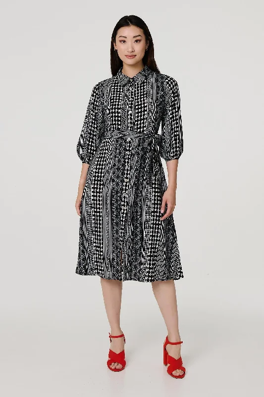 Comfortable Denim Shirt Dress for Winter-Striped 3/4 Sleeve Tie Waist Midi Shirt Dress Comfortable Denim Shirt Dress for Winter-Striped 3/4 Sleeve Tie Waist Midi Shirt Dress