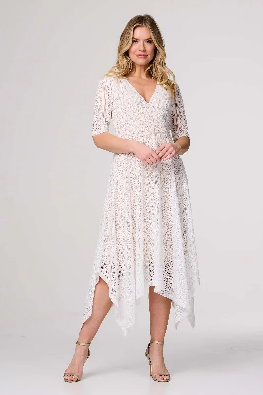 Wrap Dress with Horizontal Stripes -Wrap Dress for Vacation -Lace Detail Hanky Hem Midi Wrap Dress Wrap Dress with Horizontal Stripes -Wrap Dress for Vacation -Lace Detail Hanky Hem Midi Wrap Dress