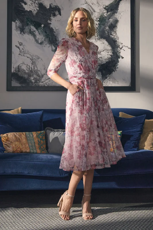 Maxi Wrap Dress for Evening Wear -White Floral Wrap Dress -Floral Wrap Front Tea Dress Maxi Wrap Dress for Evening Wear -White Floral Wrap Dress -Floral Wrap Front Tea Dress