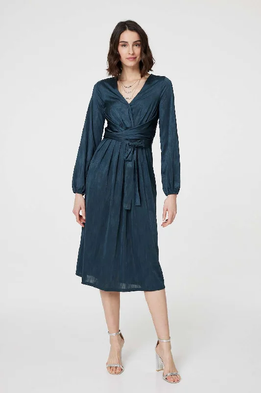 Wrap Dress with Open Shoulders -Women's Wrap Dress with Sleeves -Ruched Long Sleeve Midi Wrap Dress Wrap Dress with Open Shoulders -Women's Wrap Dress with Sleeves -Ruched Long Sleeve Midi Wrap Dress
