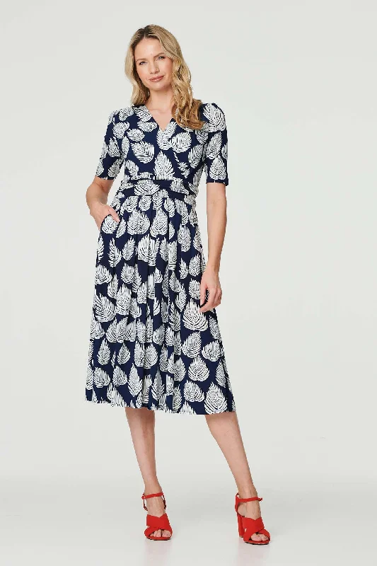 Wrap Dress for Dinner Event -Women's Wrap Dress -Printed Short Sleeve Wrap Tea Dress Wrap Dress for Dinner Event -Women's Wrap Dress -Printed Short Sleeve Wrap Tea Dress