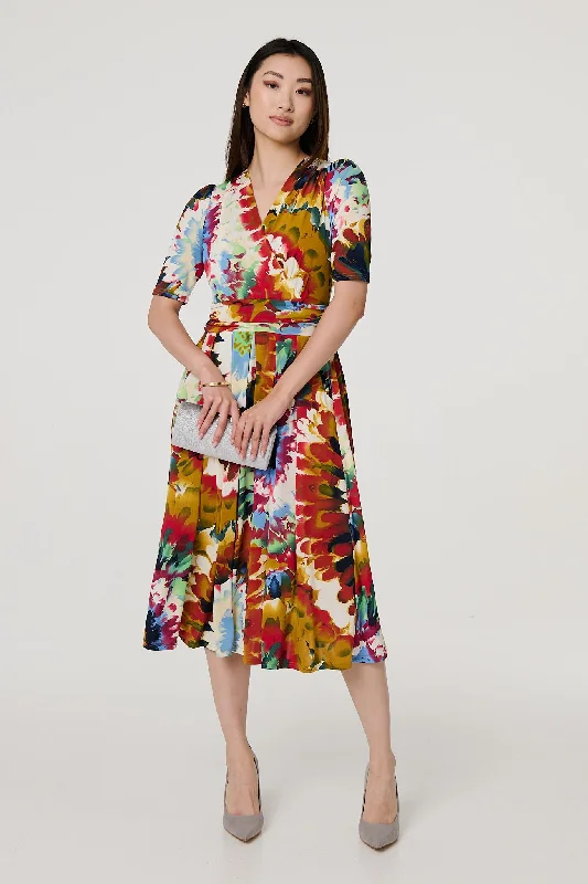 Long Sleeve Satin Wrap Dress -Wrap Dress for Work -Floral 1/2 Sleeve Midi Faux Wrap Dress Long Sleeve Satin Wrap Dress -Wrap Dress for Work -Floral 1/2 Sleeve Midi Faux Wrap Dress