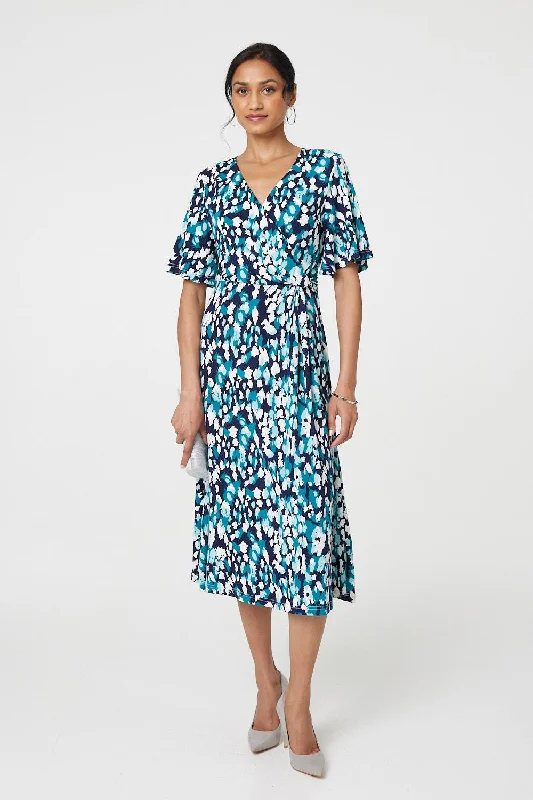 Simple Wrap Dress with Cross Front -Navy Blue Wrap Dress -Animal Print V-Neck Midi Wrap Dress Simple Wrap Dress with Cross Front -Navy Blue Wrap Dress -Animal Print V-Neck Midi Wrap Dress