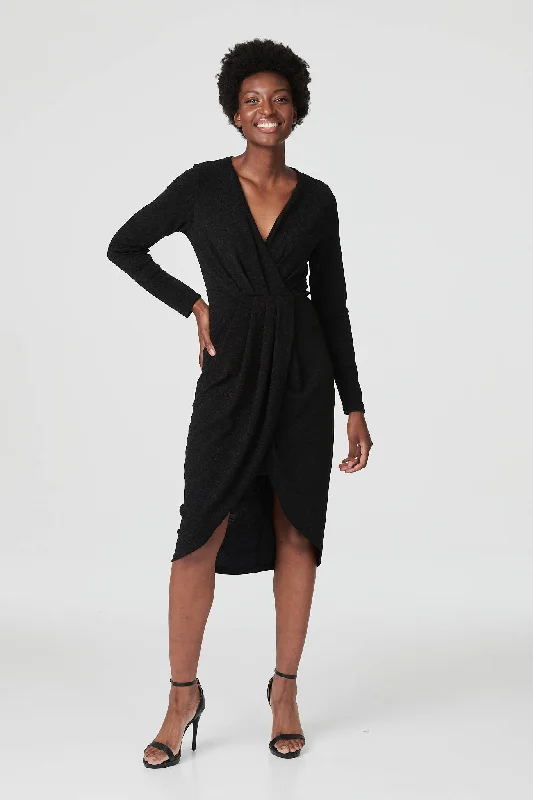 Backless Tulle Party Dress for Chic Look -Lurex Wrap Front Evening Dress